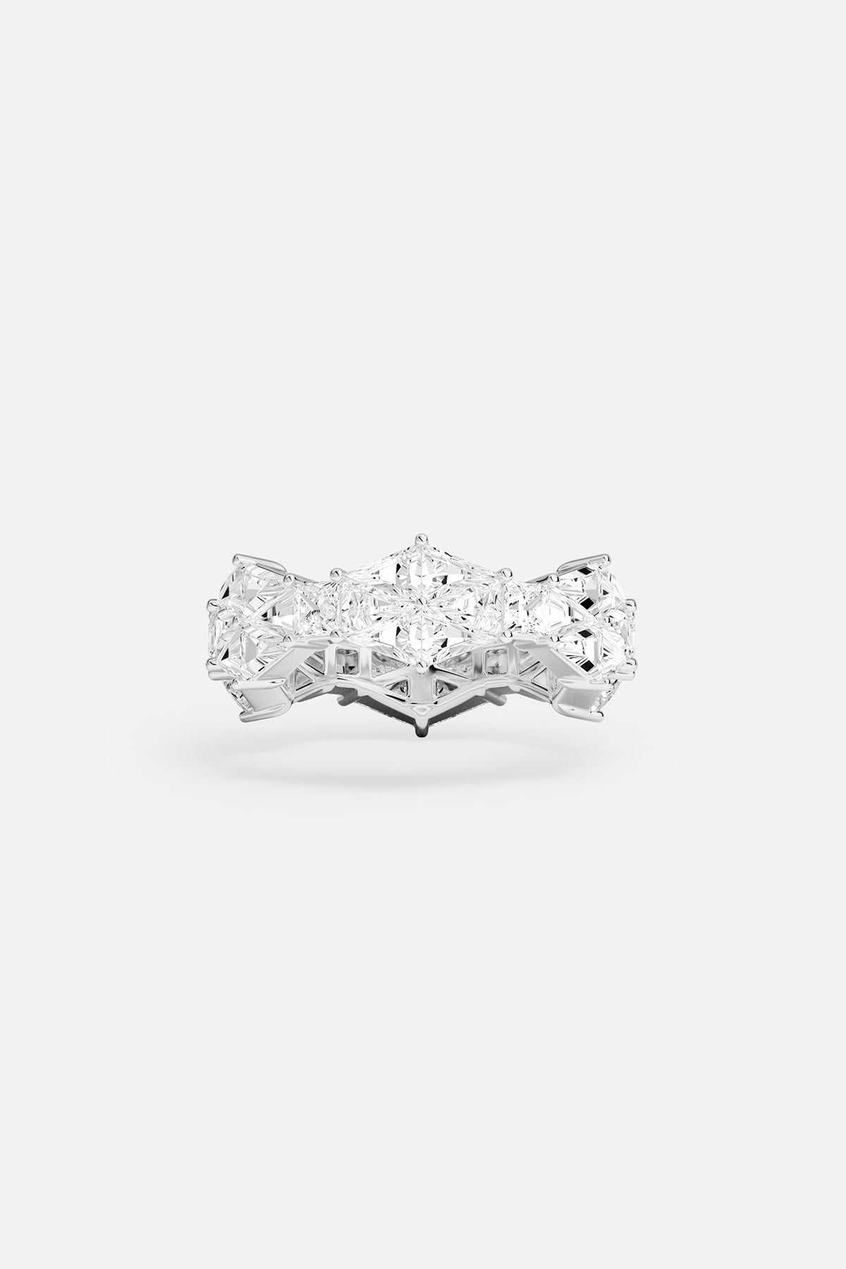 APM Ring in rhodium finish, a radiant cascade of crystalline brilliance.