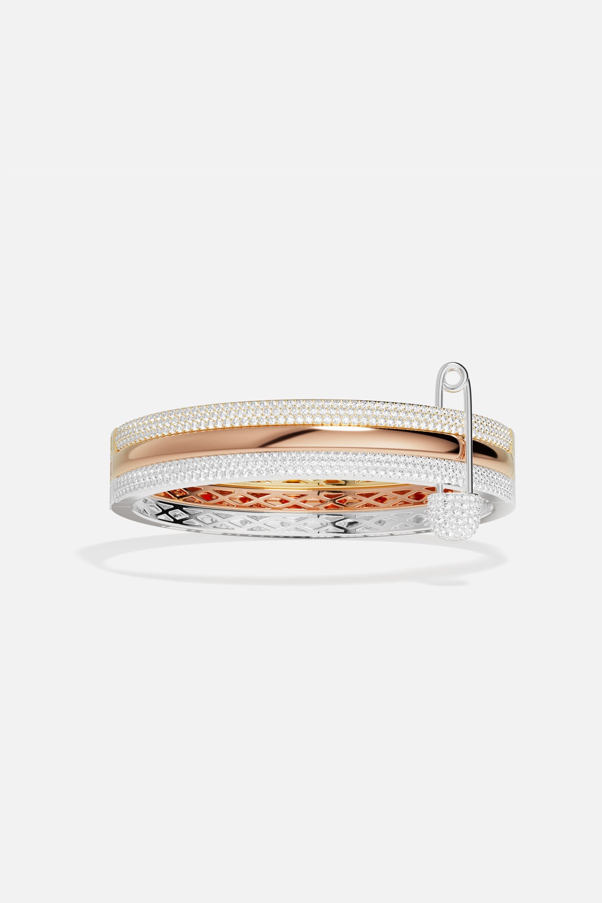 APM Bangle stack in mixed colors with a playful pavé pin charm.