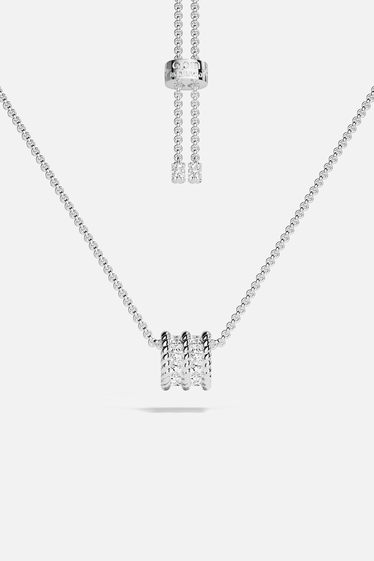 APM Necklace with a luminous charm, effortless elegance in rhodium finish.