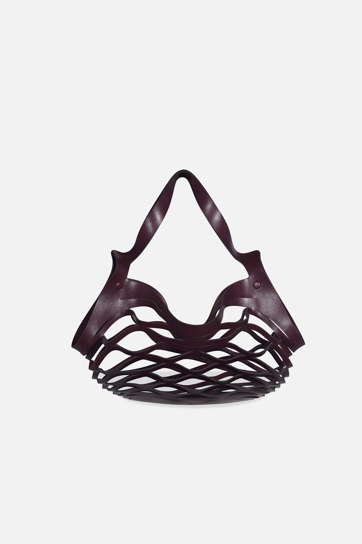 APM Monaco net bag in deep burgundy, sculpted curves for effortless modern allure.