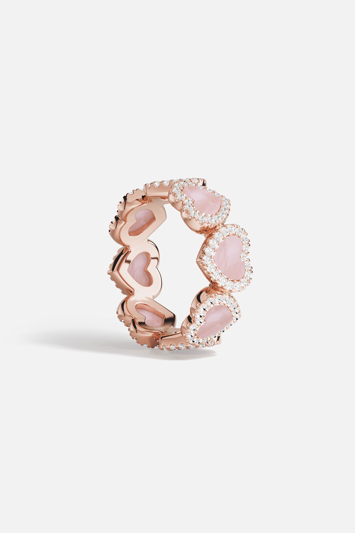 APM Ring, a romantic parade of pink hearts glowing in rose color.
