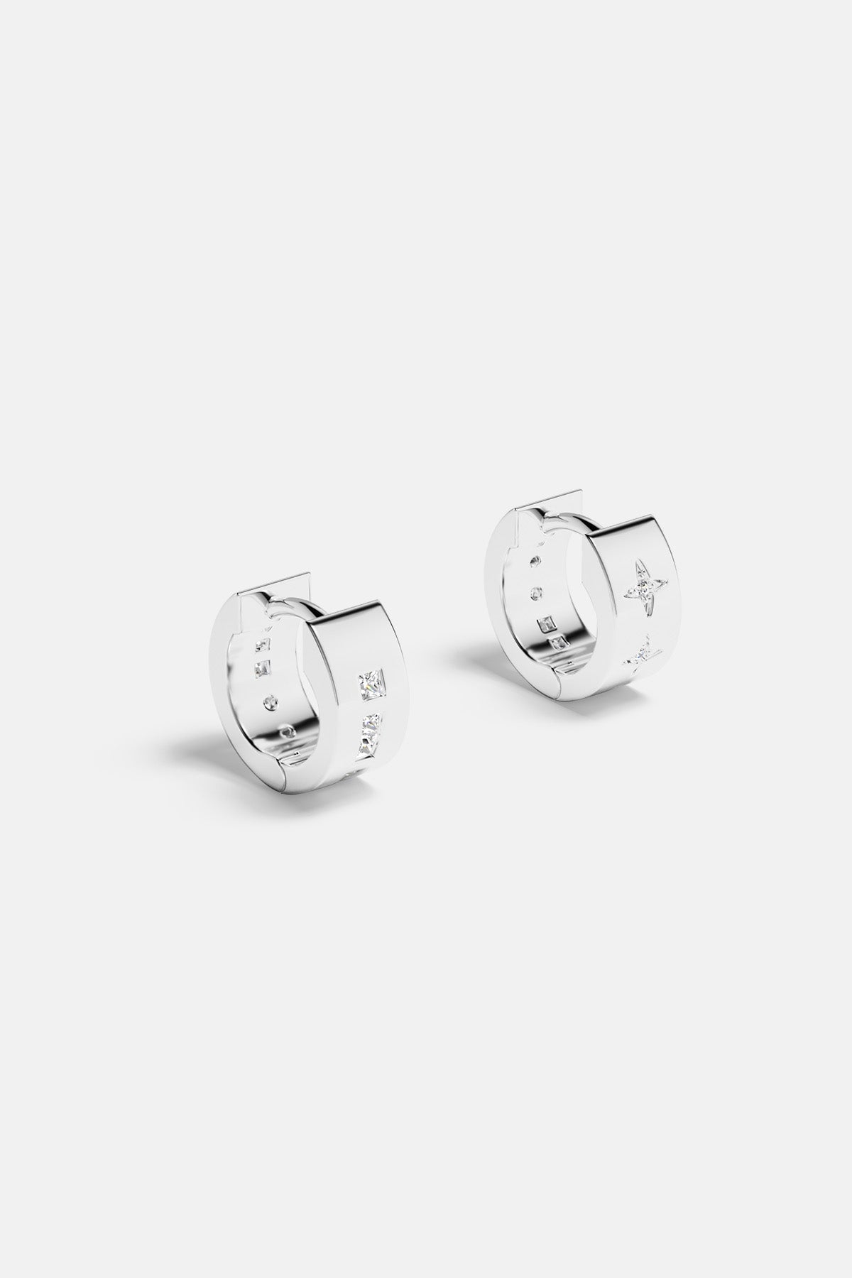 APM Hoop Earrings, a rhodium finish glow with celestial sparkle.