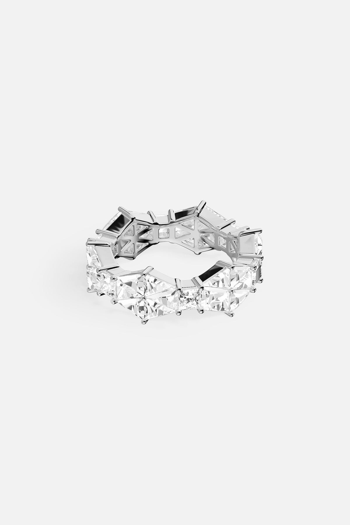APM Ring, a luminous cascade of crystals in rhodium finish, effortlessly radiant.