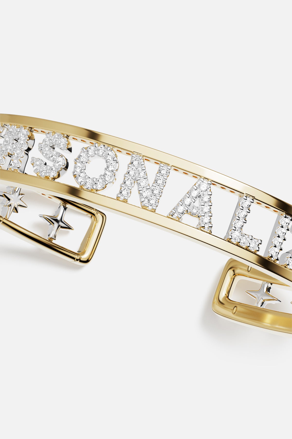 APM Monaco personalized cuff, golden radiance and starlit sparkle for effortless everyday luxury.