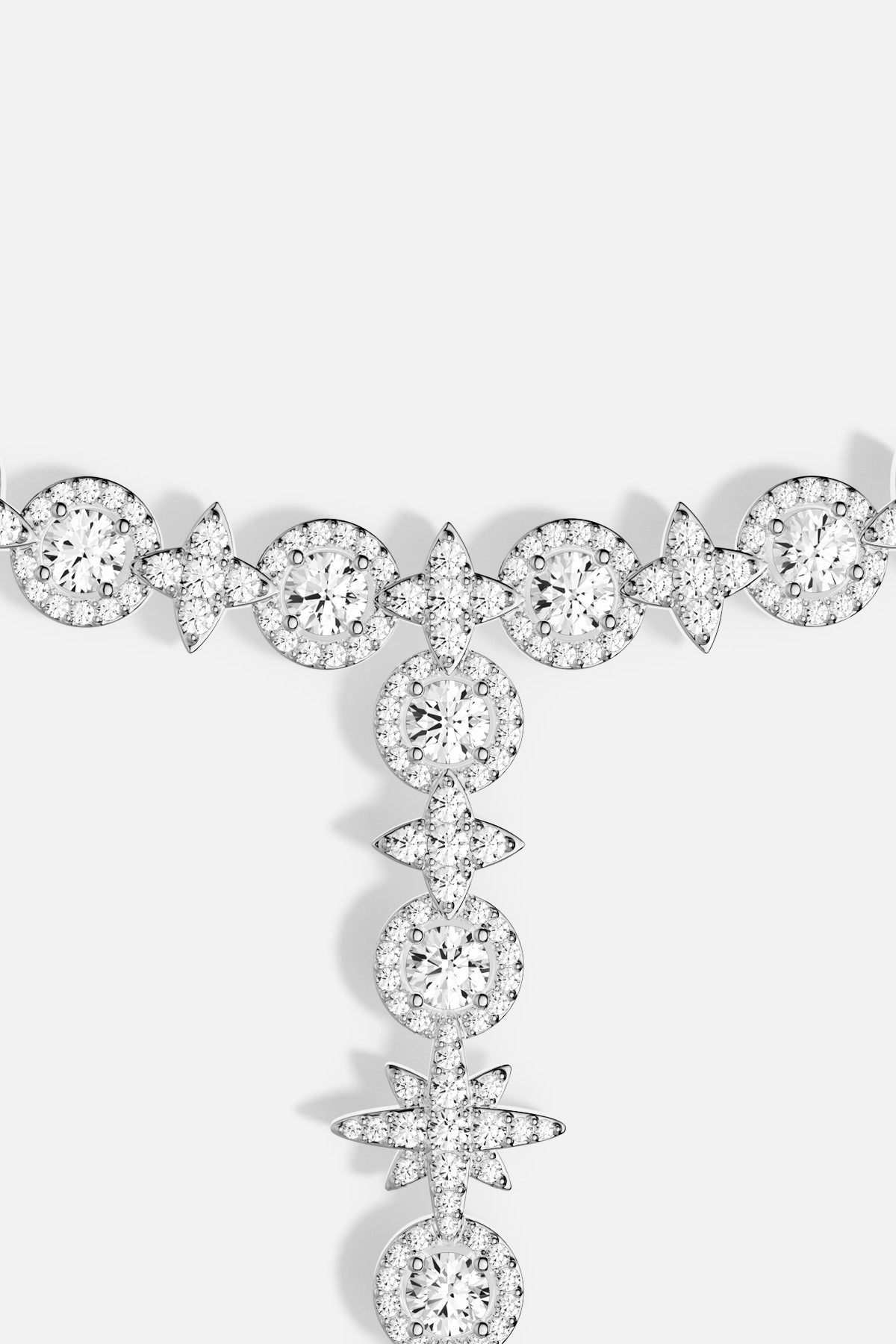APM Necklace, a cascade of stars and light in rhodium finish.