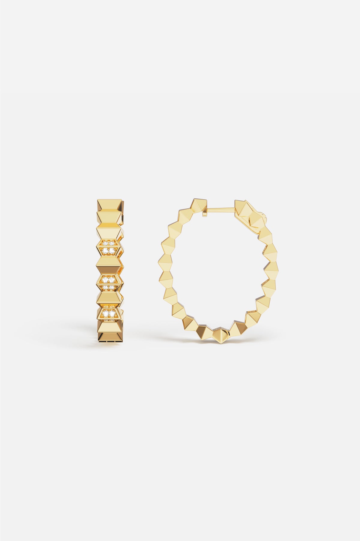 APM Hoop Earrings, faceted studs in a golden rhythm, boldly radiant.