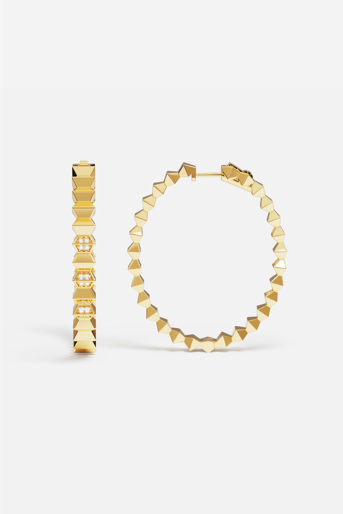 APM Hoop Earrings, faceted studs in golden hues, bold and radiantly modern.