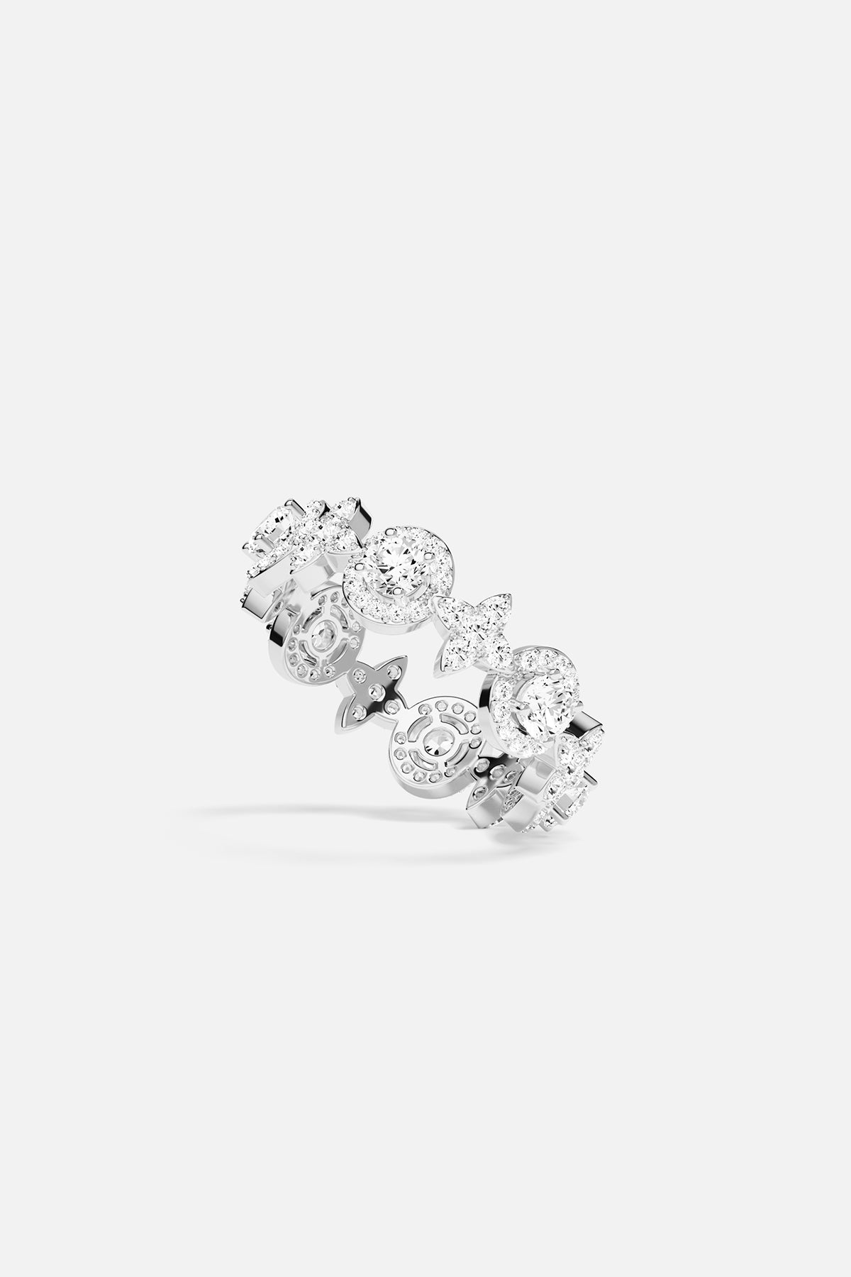APM Ring, celestial sparkle in rhodium finish, effortlessly radiant.