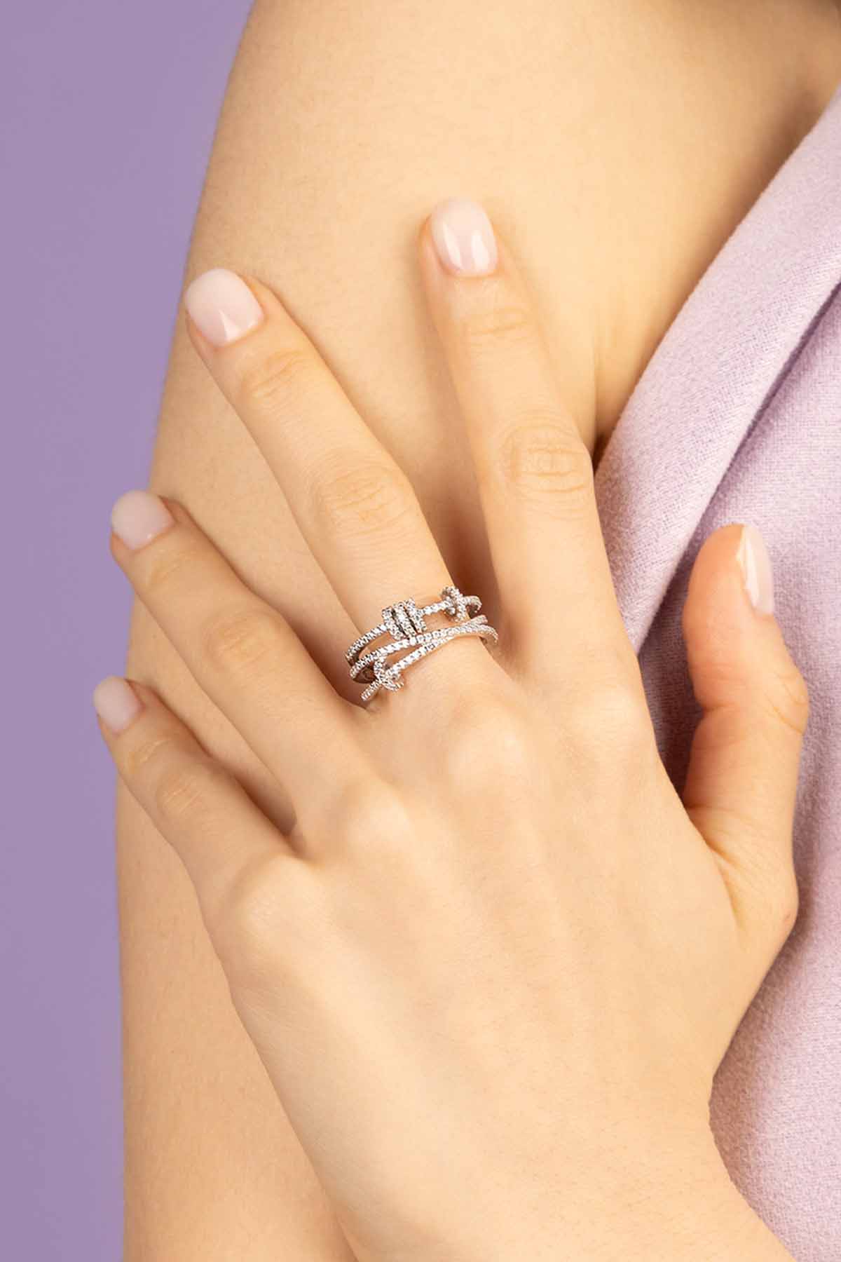 APM Monaco 孔雀石ハートジルコニア 3 点セット リング 52 Triple Ring with Sliding Hoops, White Alloy | APM Monaco