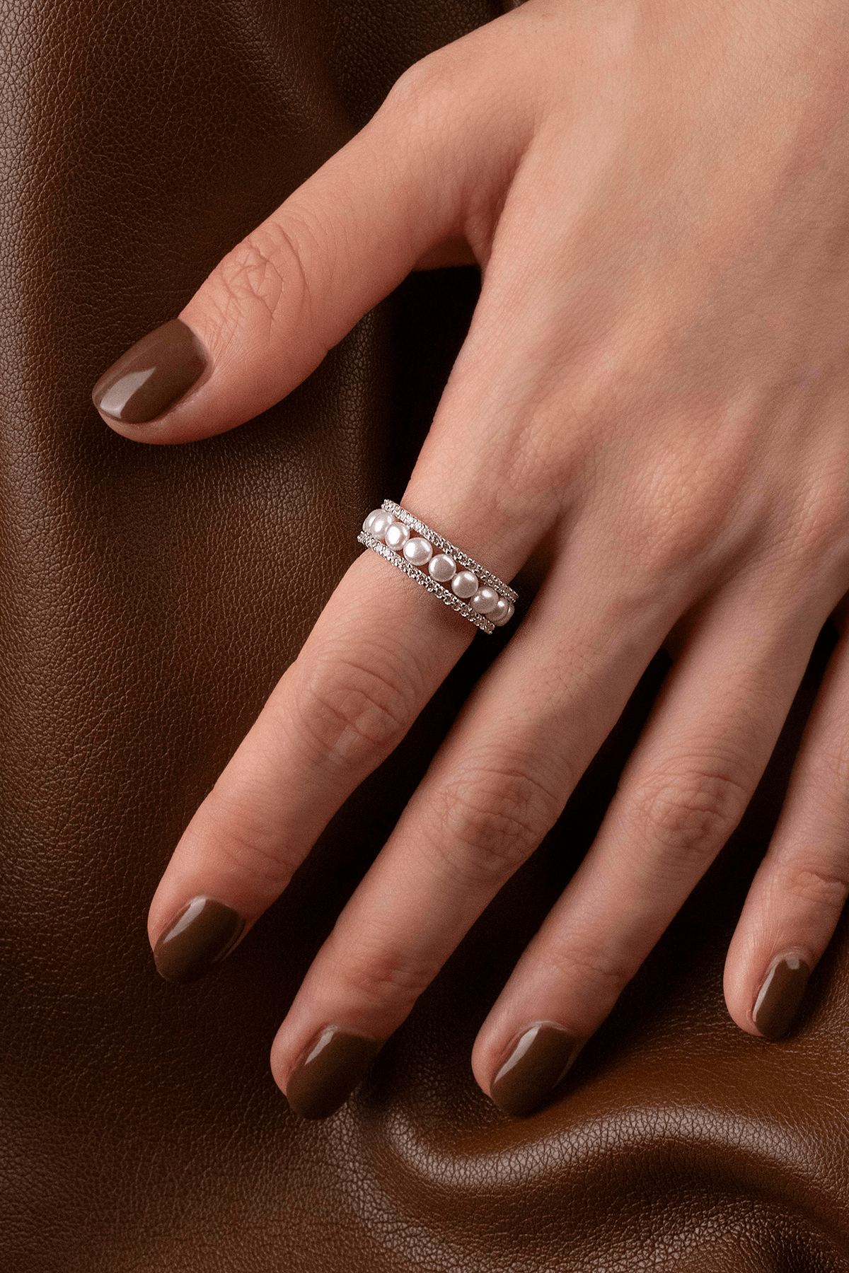 Double Paved Hoop Ring with Pearls 5