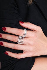 APM Monaco Double Paved Hoop Ring with Pearls in Silver