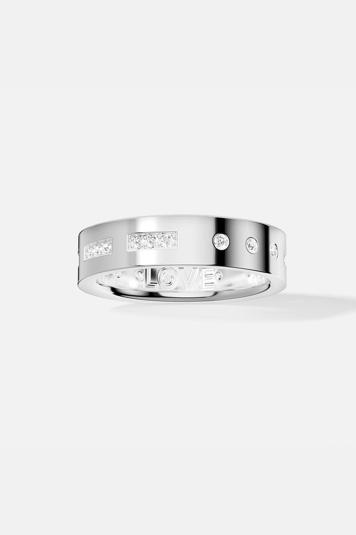 APM MONACO morse code ring in silver on a white background