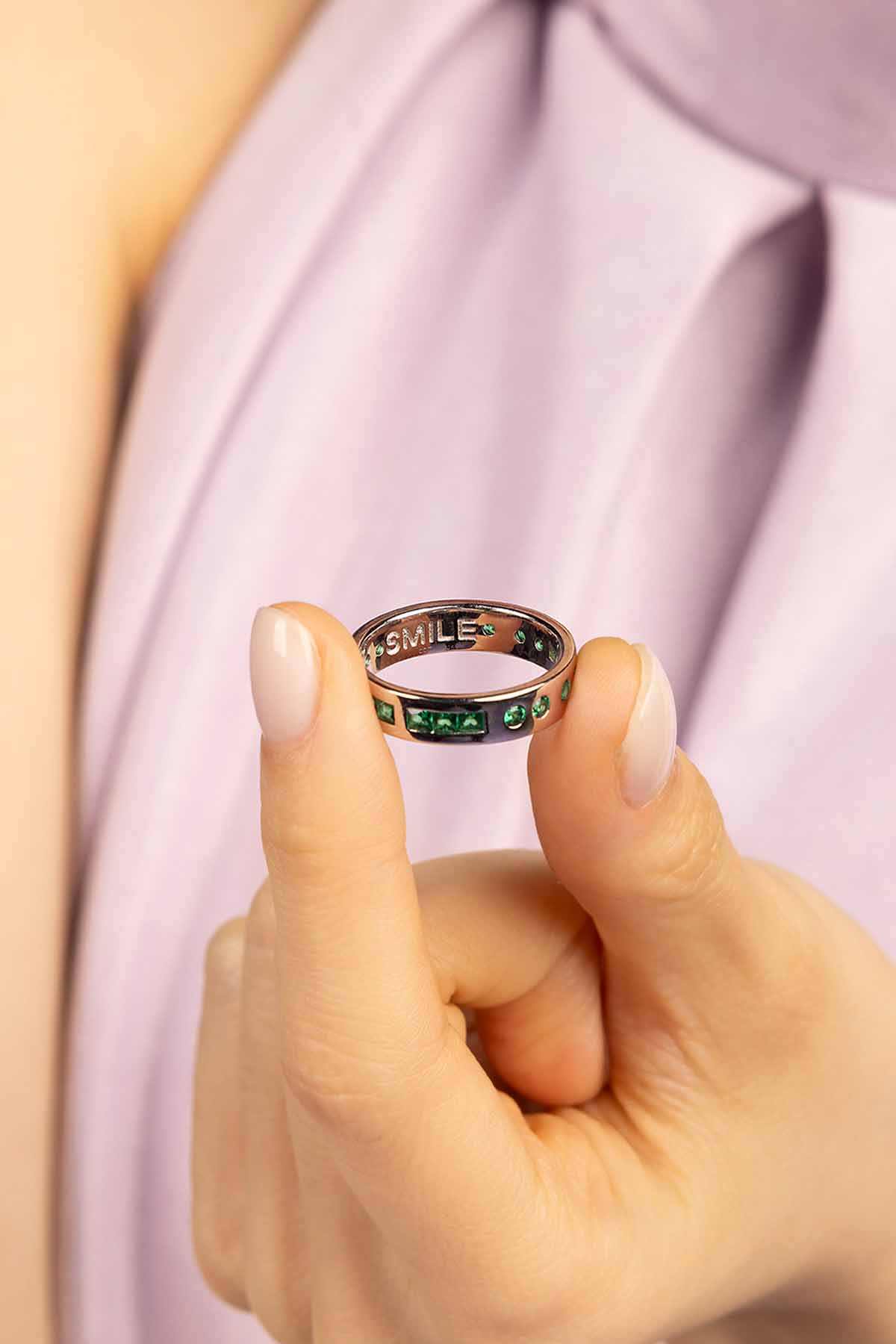 Smile Morse Code Ring, Green Cubic Zirconia | APM Monaco