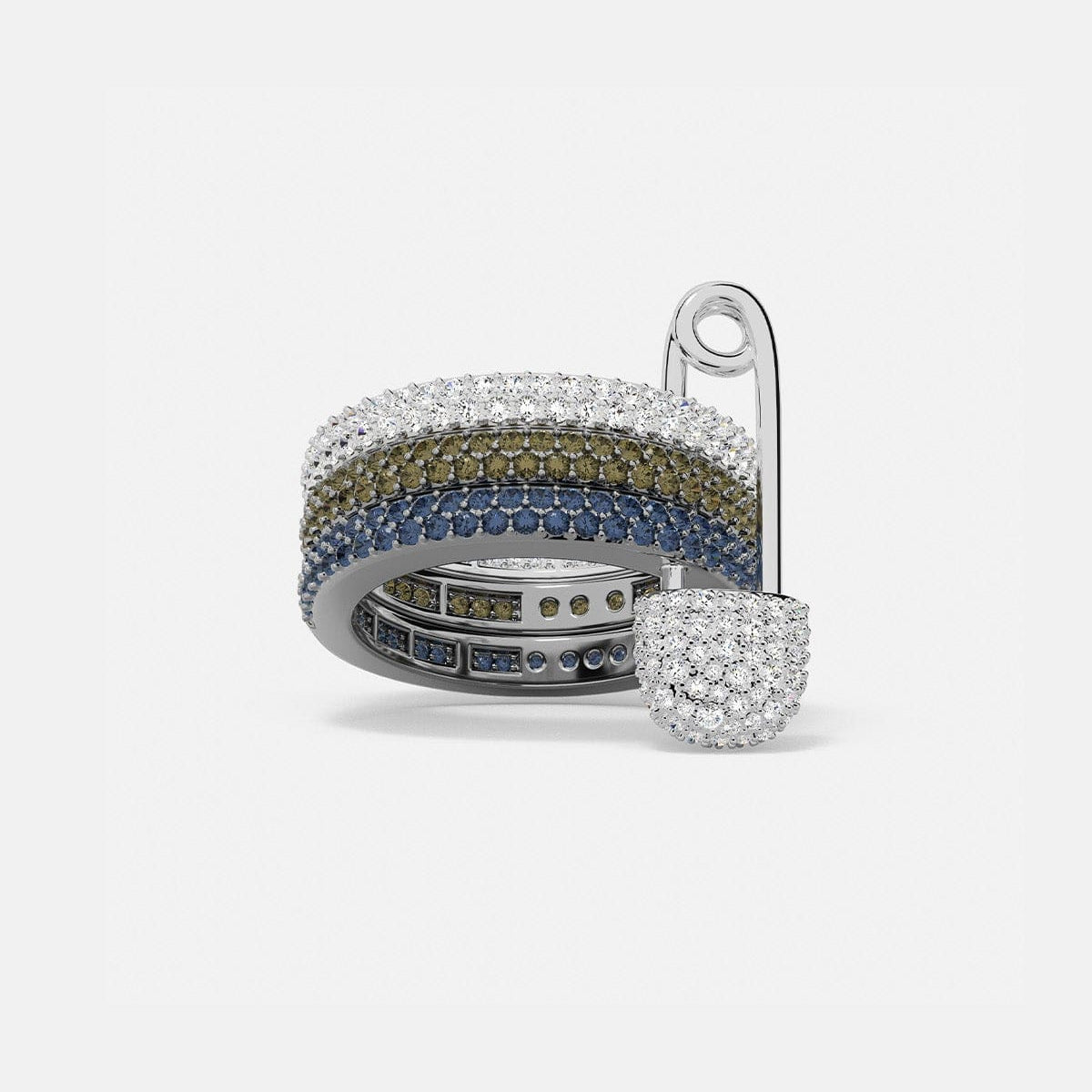 Triple Hoop Safety Pin Ring in Khaki and Blue | APM Monaco 