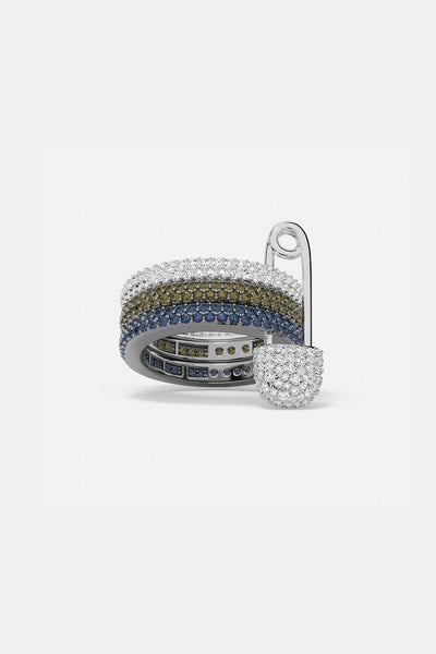Triple Hoop Safety Pin Ring in Khaki and Blue APM Monaco 6.75