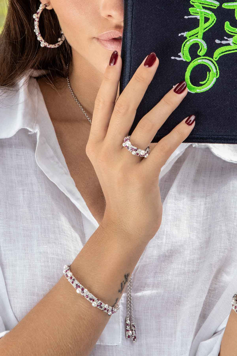 APM Monaco - Fuchsia Pavé Ring with Pearls