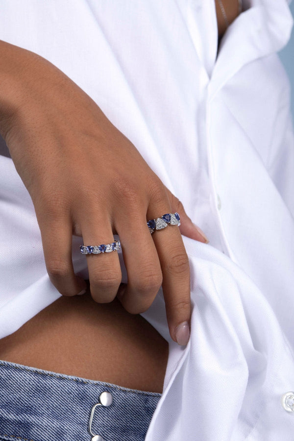 APM Monaco White And Blue Triangle Ring in Silver