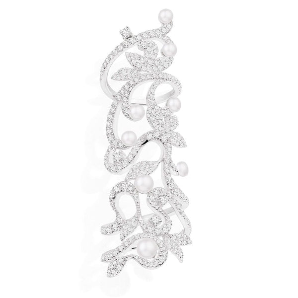 APM Monaco Flower Articulated Ring With Pearls Jewelry in Silver