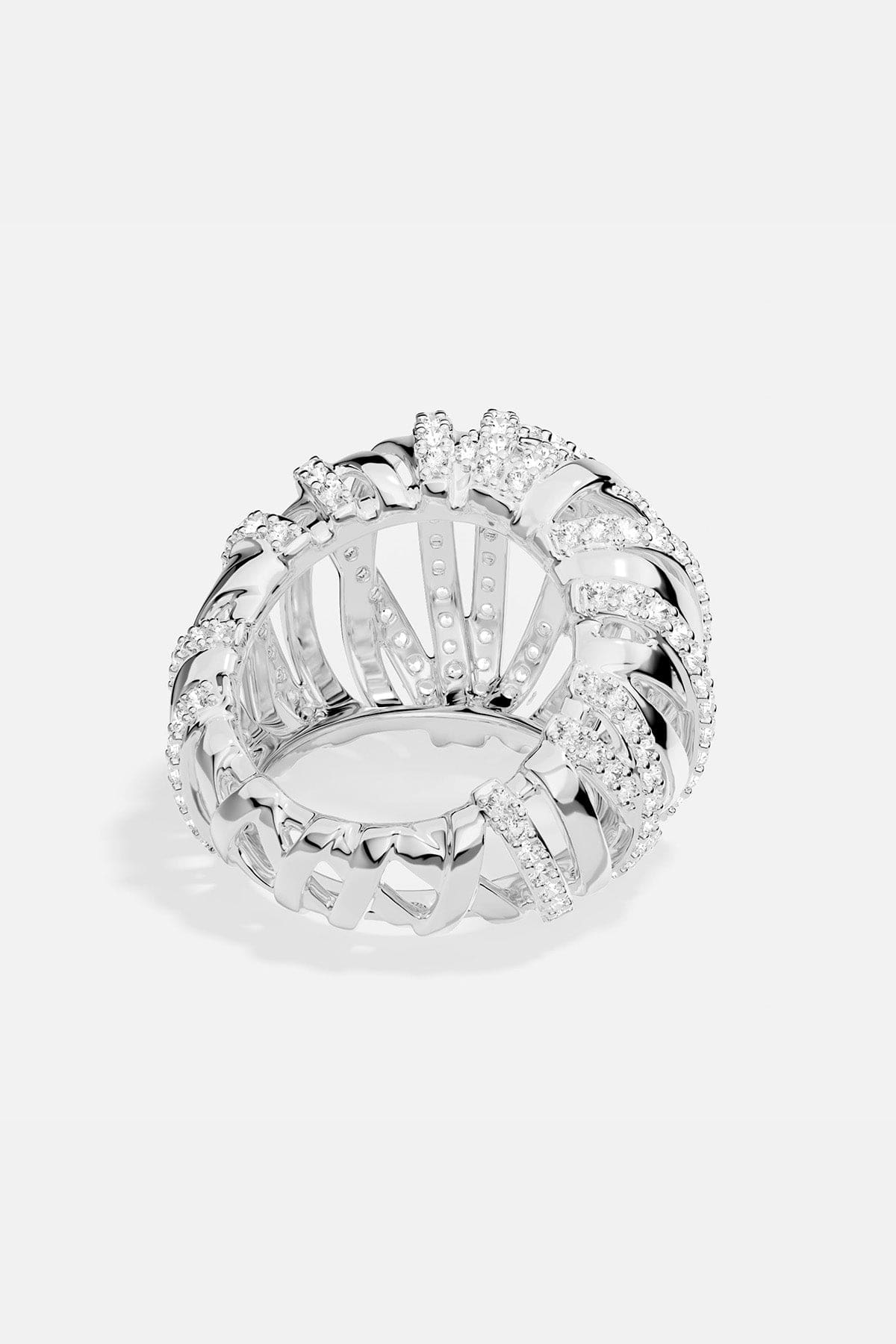 APM MONACO silver ring with interwoven design on a white background