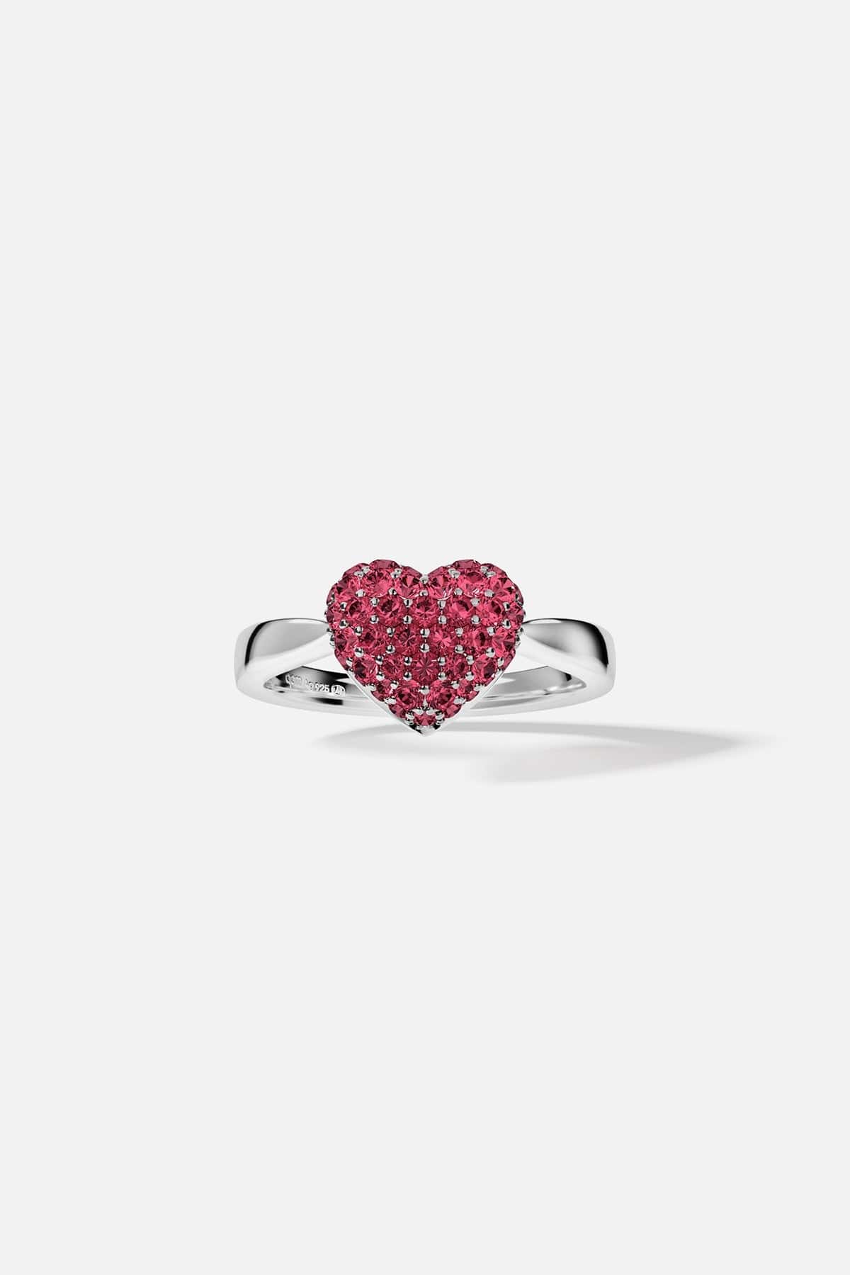 APM MONACO heart-shaped ring in silver with fuchsia stones