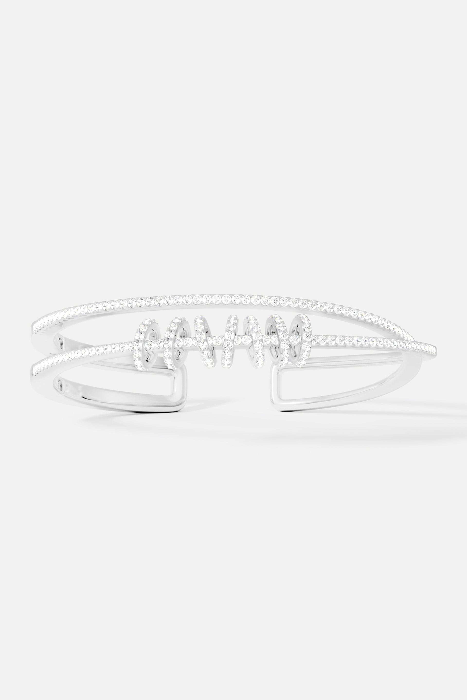 Brazalete abierto doble con aros deslizantes - plata