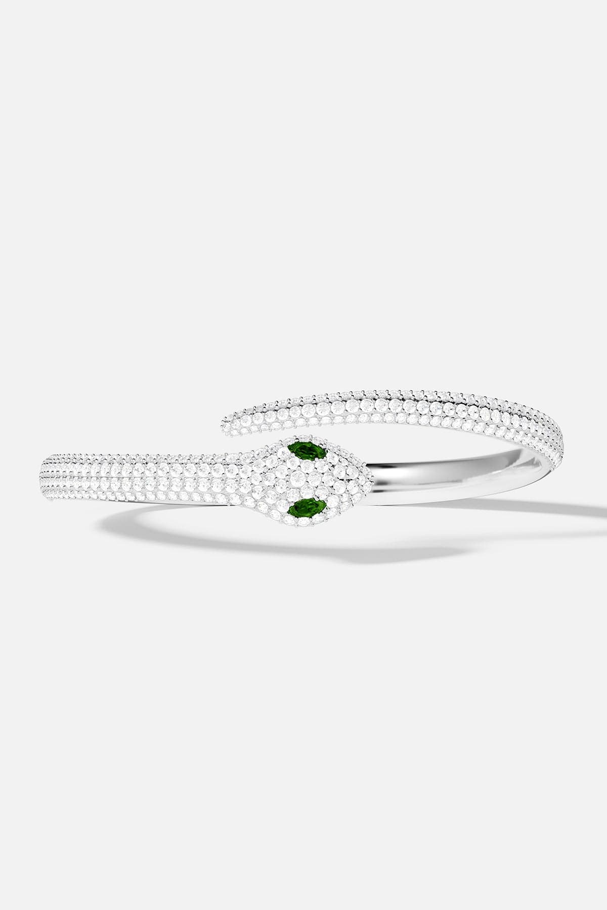 Brazalete abierto serpiente con piedras verdes - plata