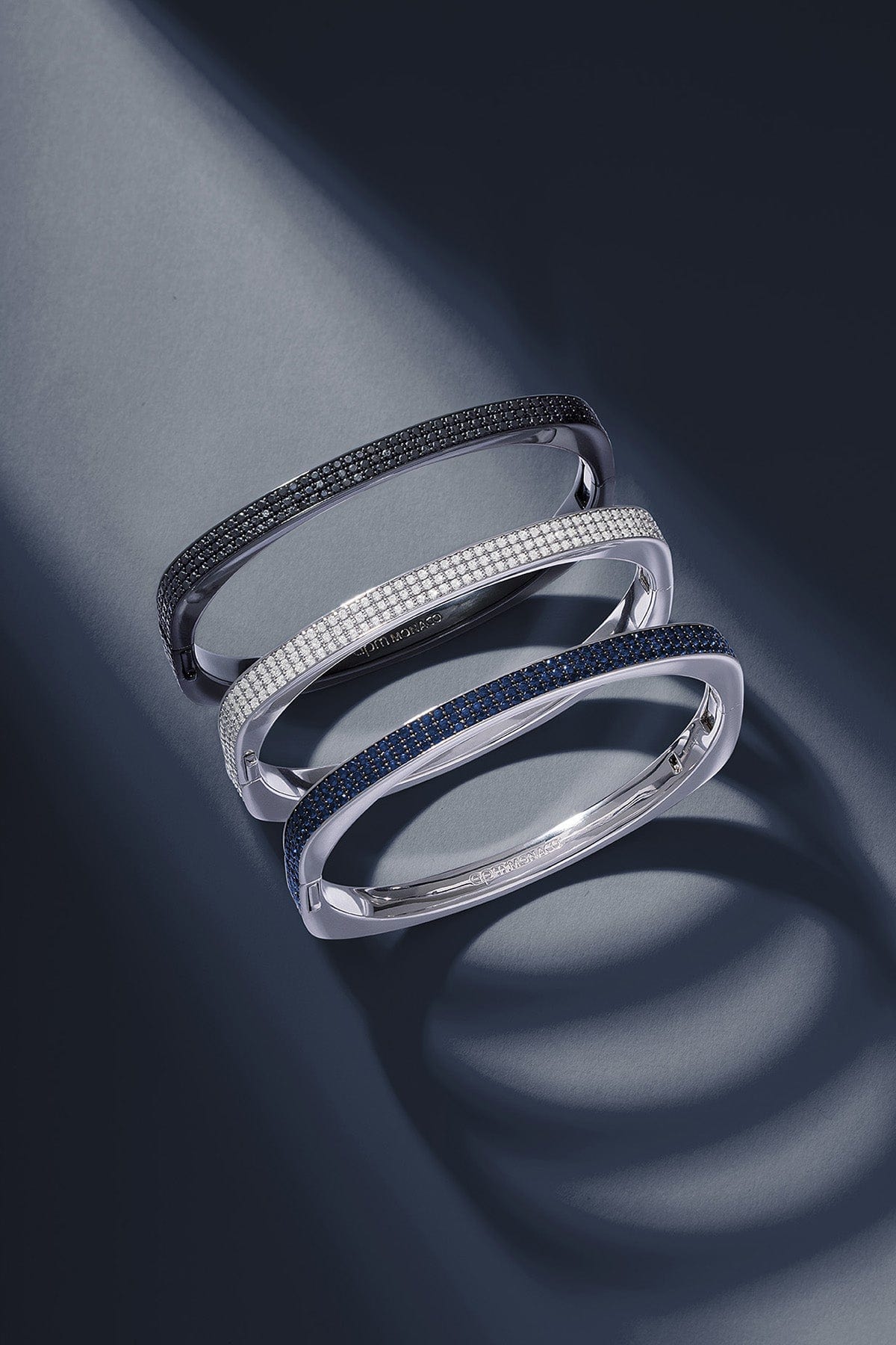 APM Monaco Chunky Black Bangle in Silver