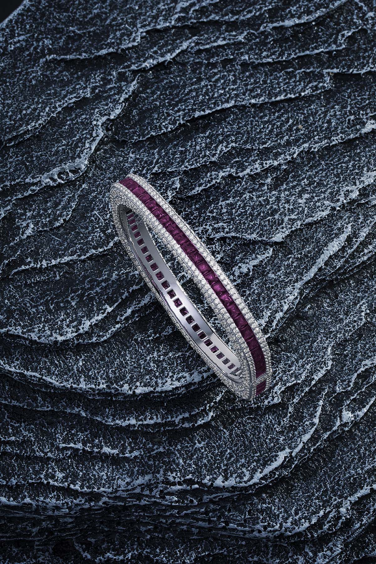 APM Monaco Fuchsia Pave Bangle in Silver