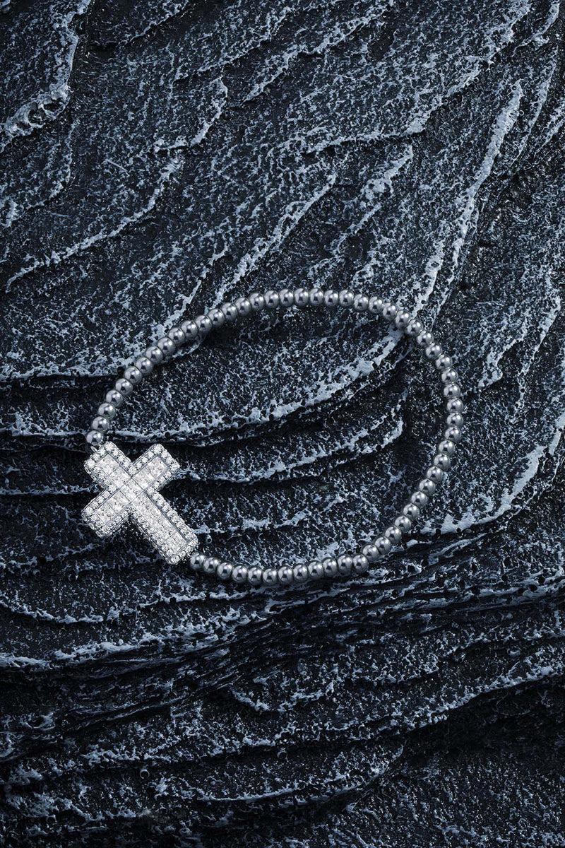 十字架银珠手链