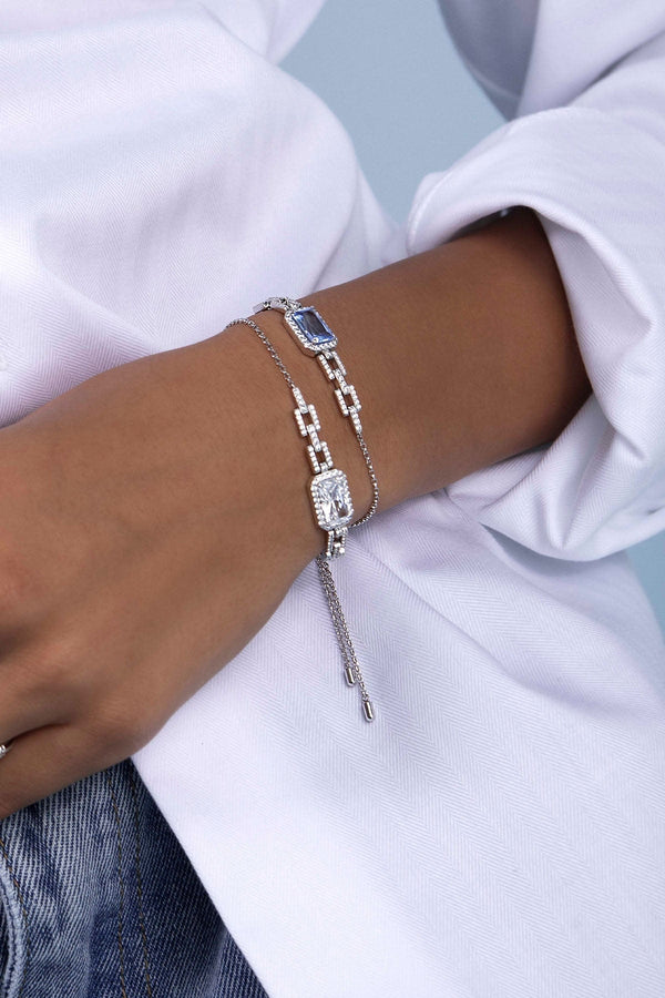 APM Monaco Pavé Rectangle Adjustable Chain Bracelet in Silver