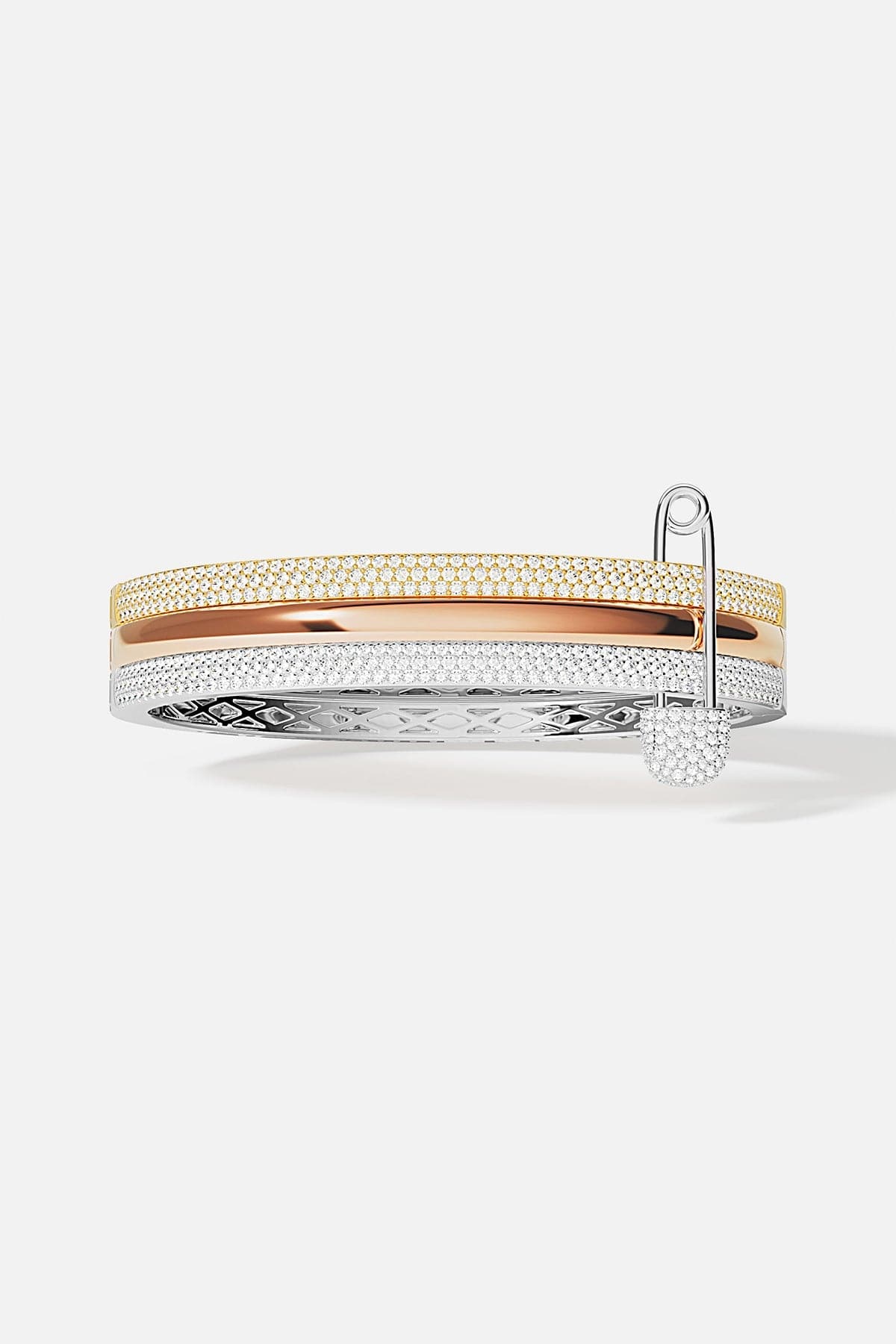 Bangle with rose gold and silver accents on a white background