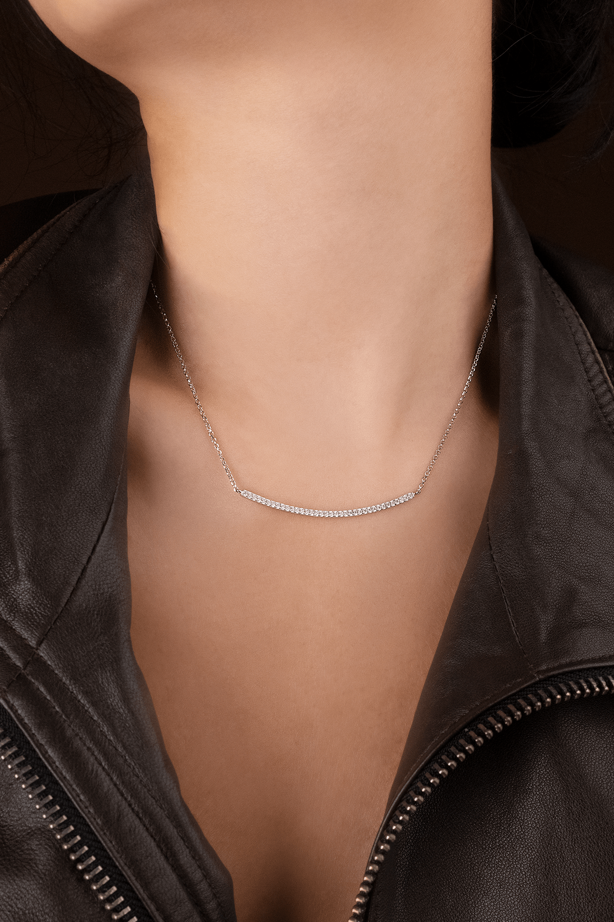 APM Monaco Adjustable Necklace with Paved Arched Pendant in Silver