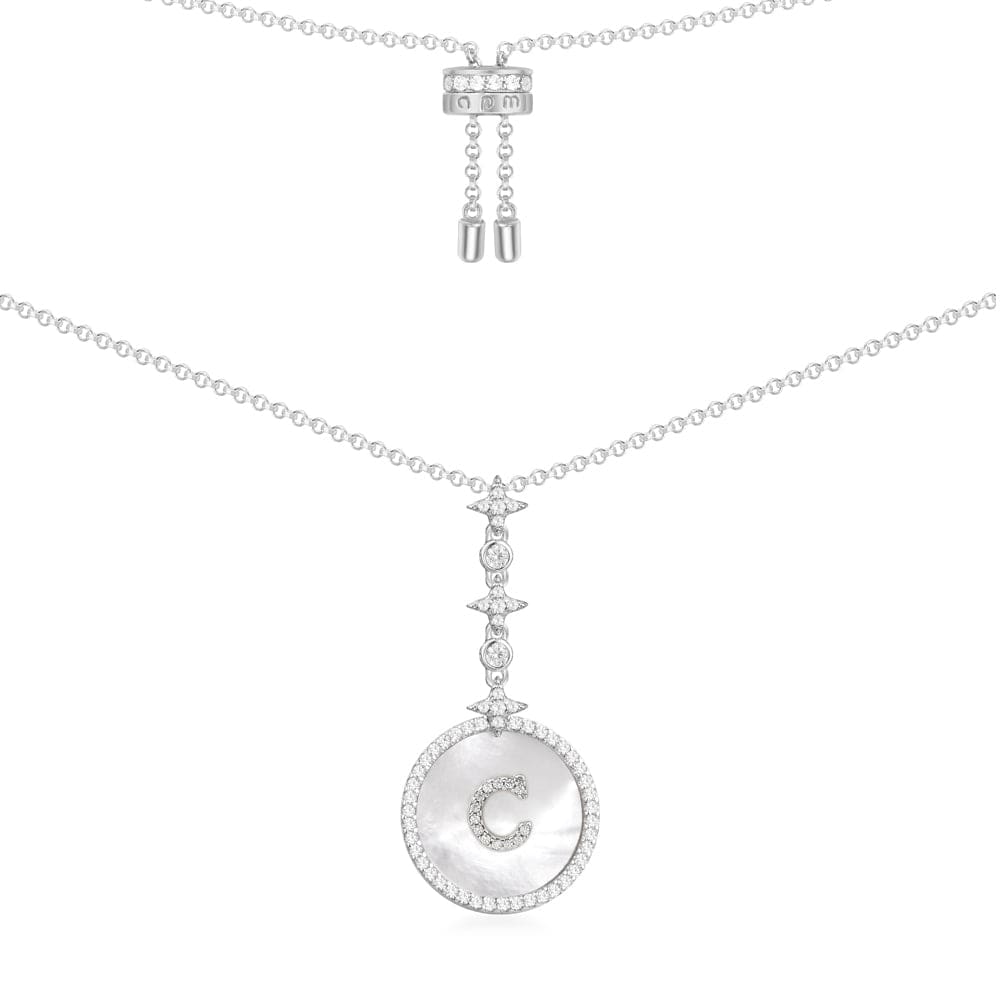 Necklaces APM Monaco: white metal chain with a pavé-diamond letter C pendant.
