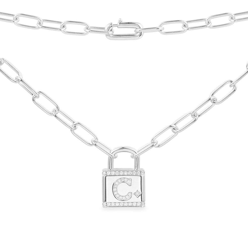 Necklaces APM Monaco: silver-tone chain with a small padlock pendant engraved with the letter C.