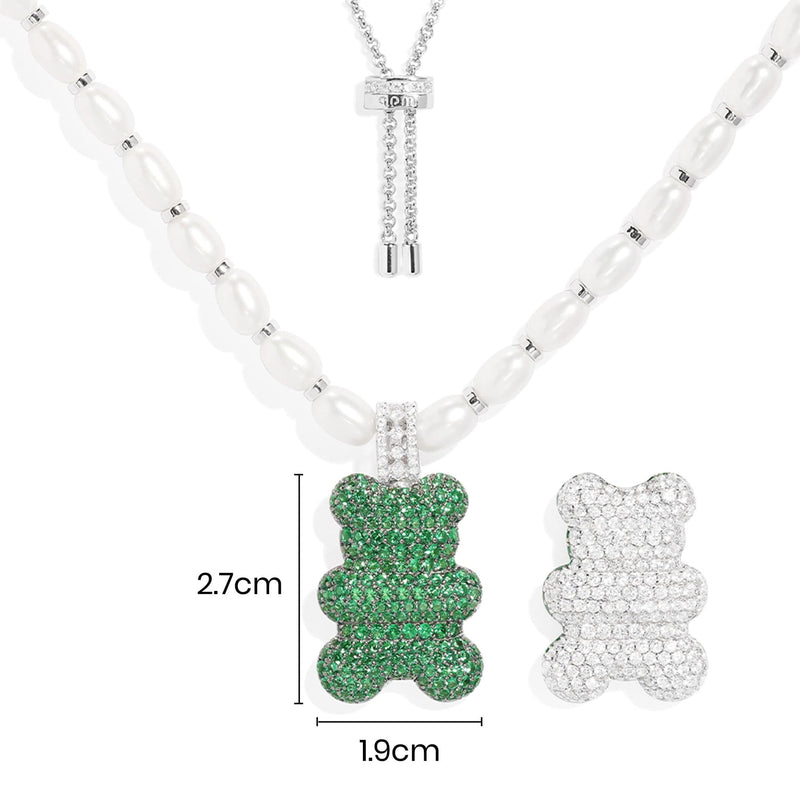 XL Mint Yummy Bear (Clippable) Adjustable Necklace with Pearls