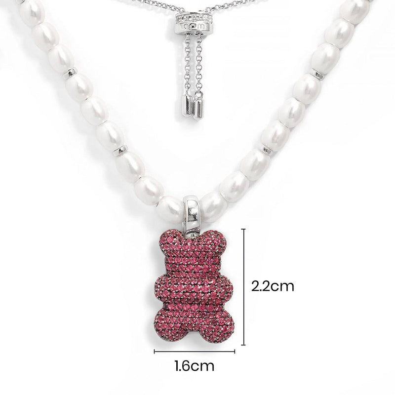 MALU Yummy Bear (Clippable) Adjustable Necklace with Pearls