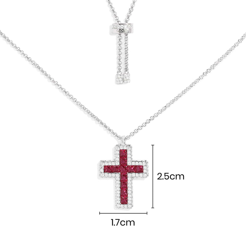 Fuchsia Pavé Cross Adjustable Necklace
