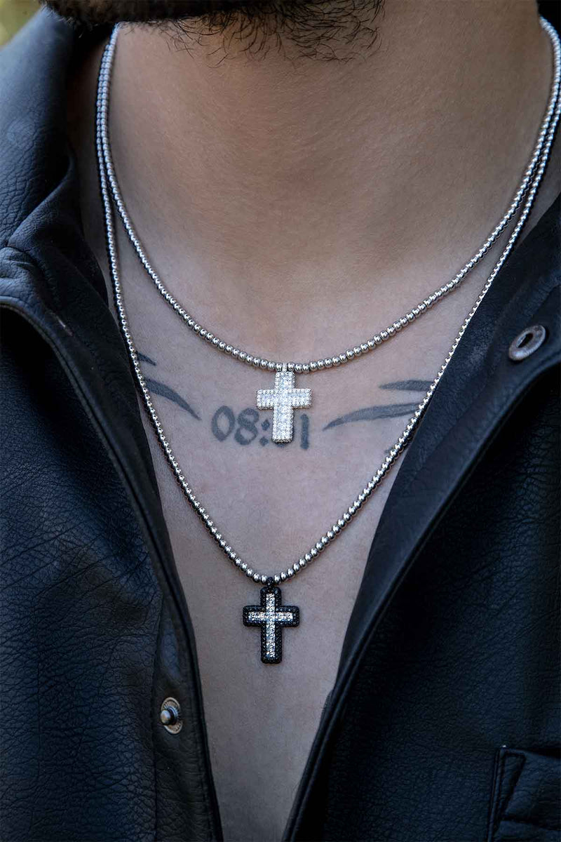 Black Onyx Cross Beaded Necklace - Black | Ebru Jewelry | Wolf & Badger