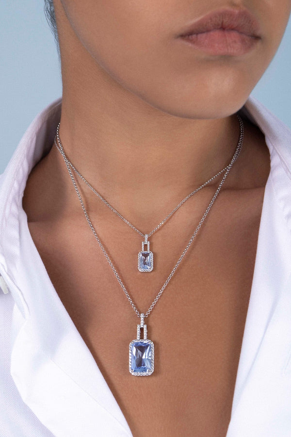 APM Monaco Statement Adjustable Necklace with Lagoon Blue Pendant in Silver