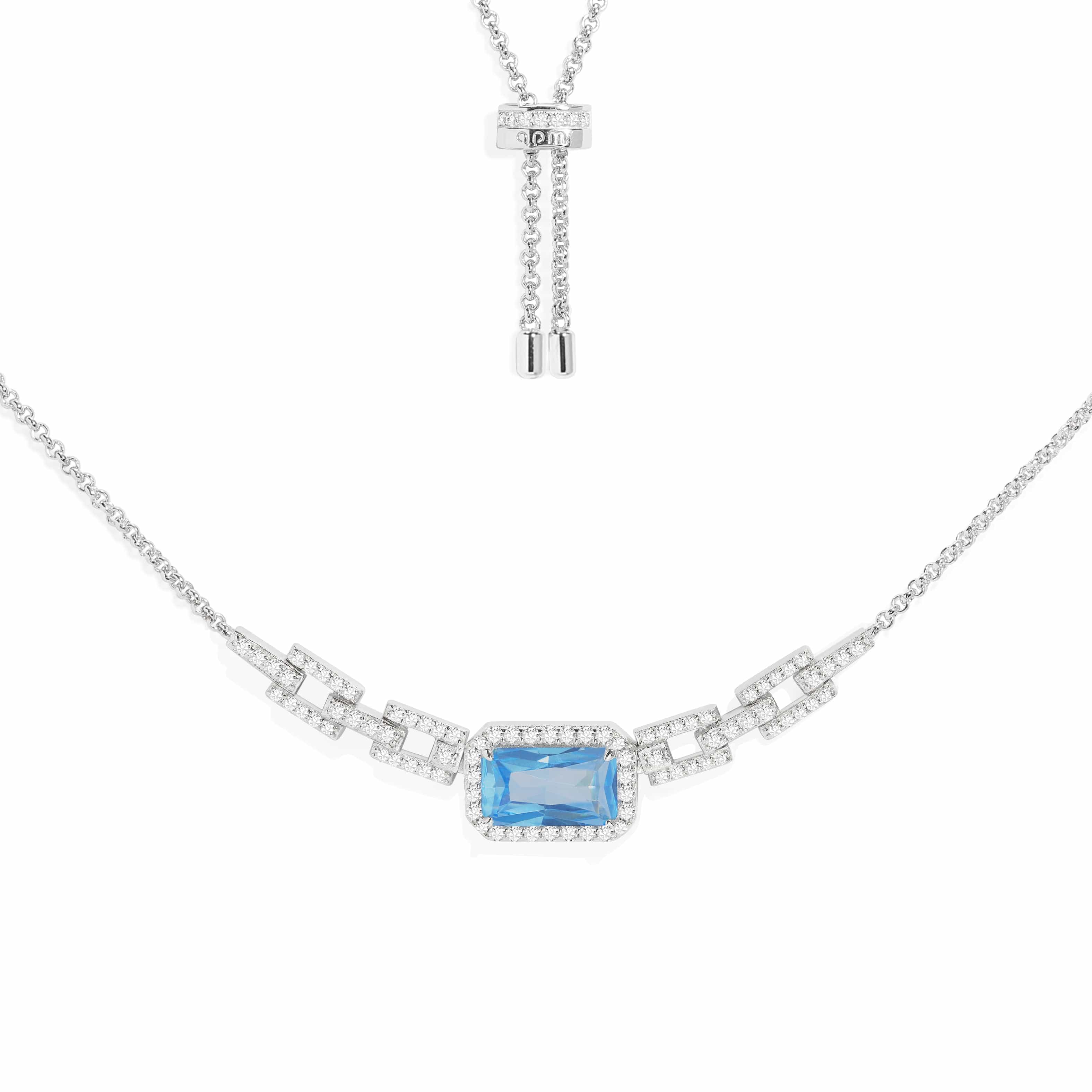 Pavé Lagoon Blue Rectangle Adjustable Chain Necklace - APM Monaco