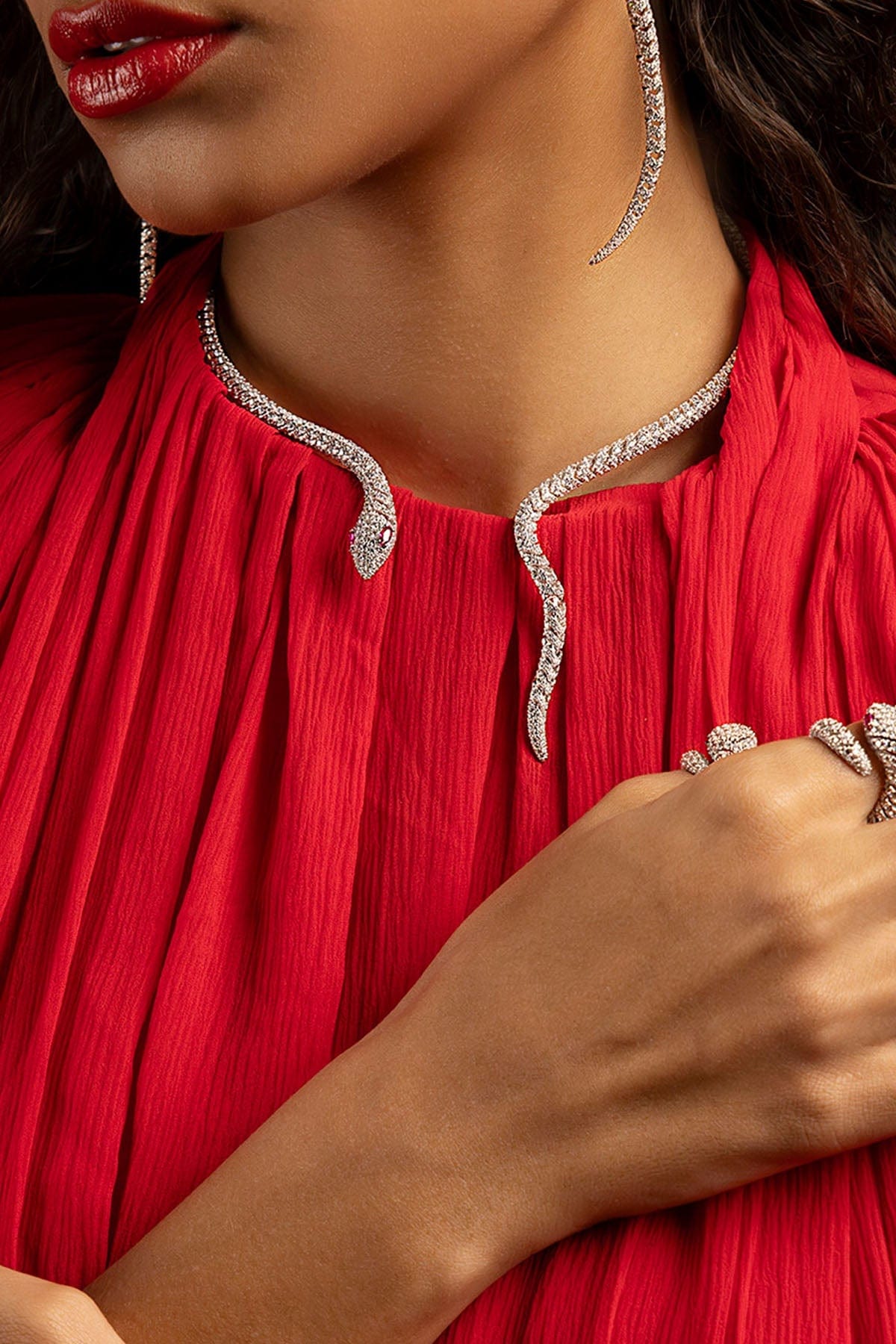 APM Monaco Pavé Kaa Wrap Around Choker in Silver