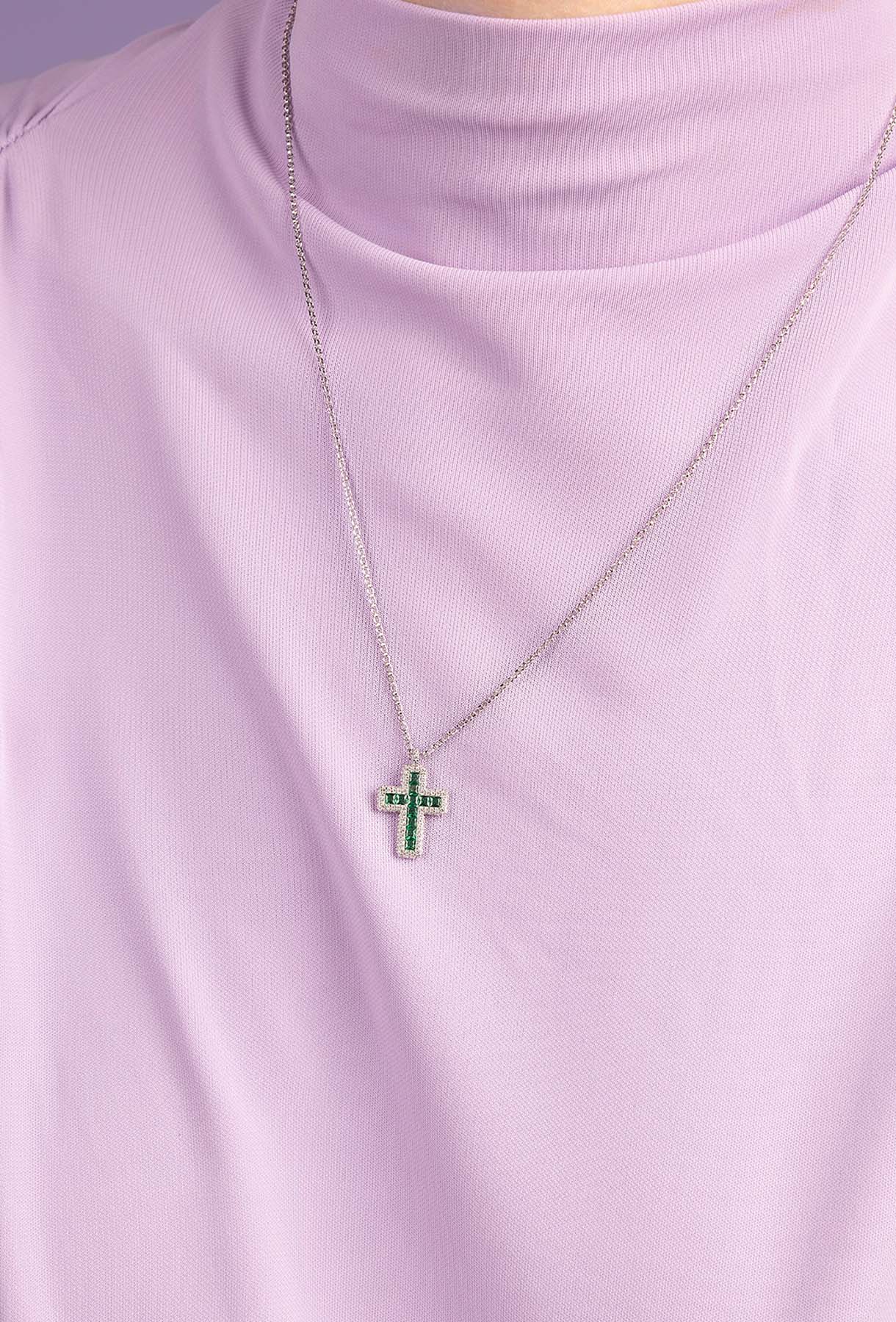 Green Pavé Cross Necklace | APM Monaco