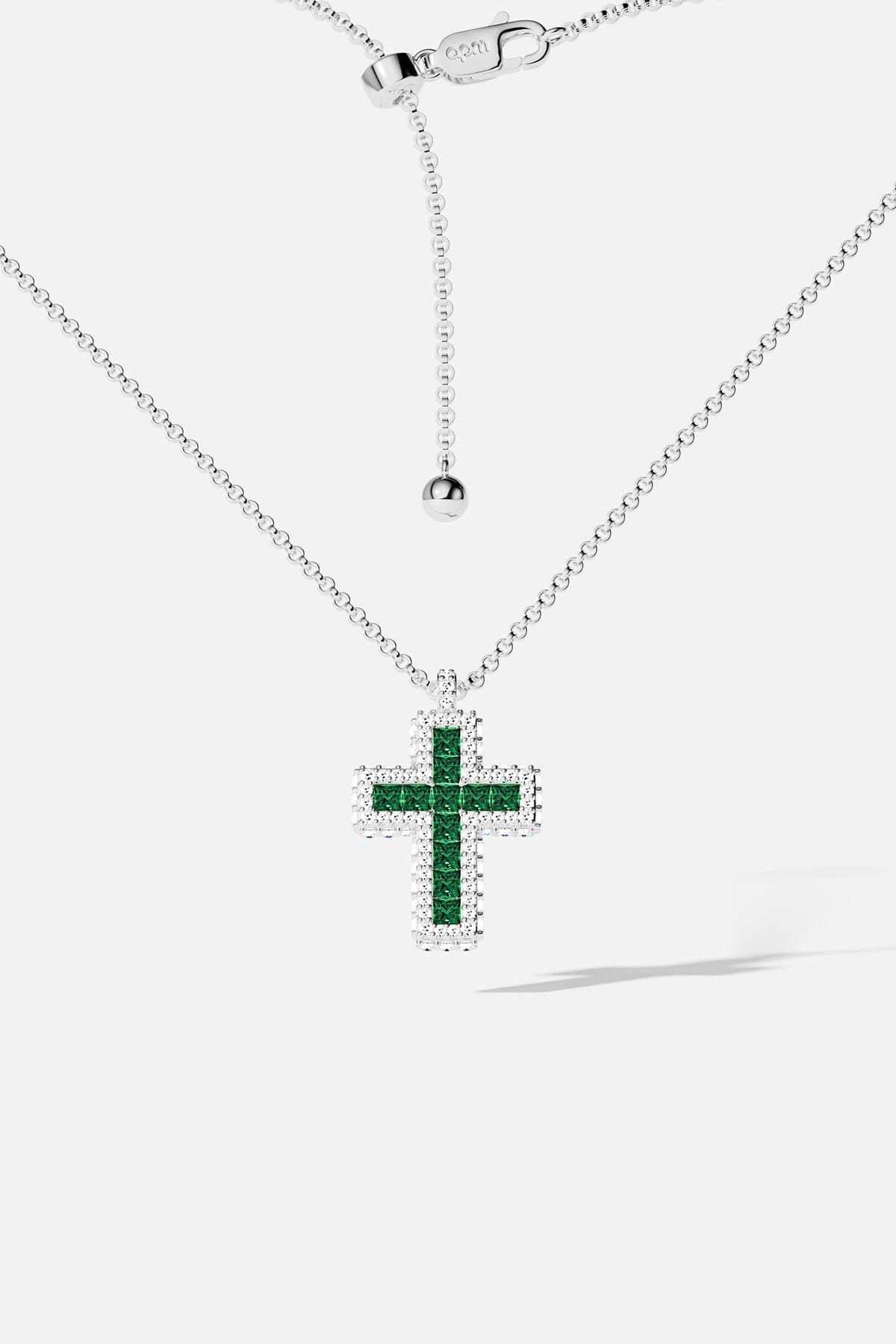 APM Monaco Green Pavé Cross Necklace