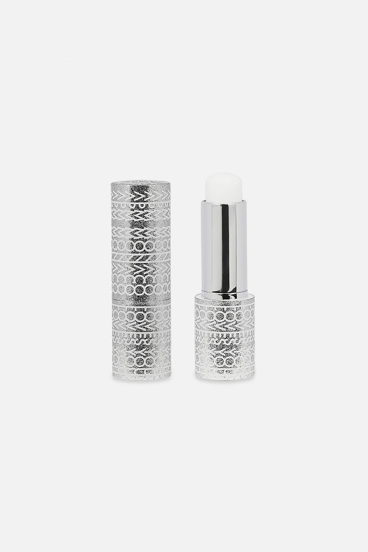 Silver lipstick with decorative case on a white background