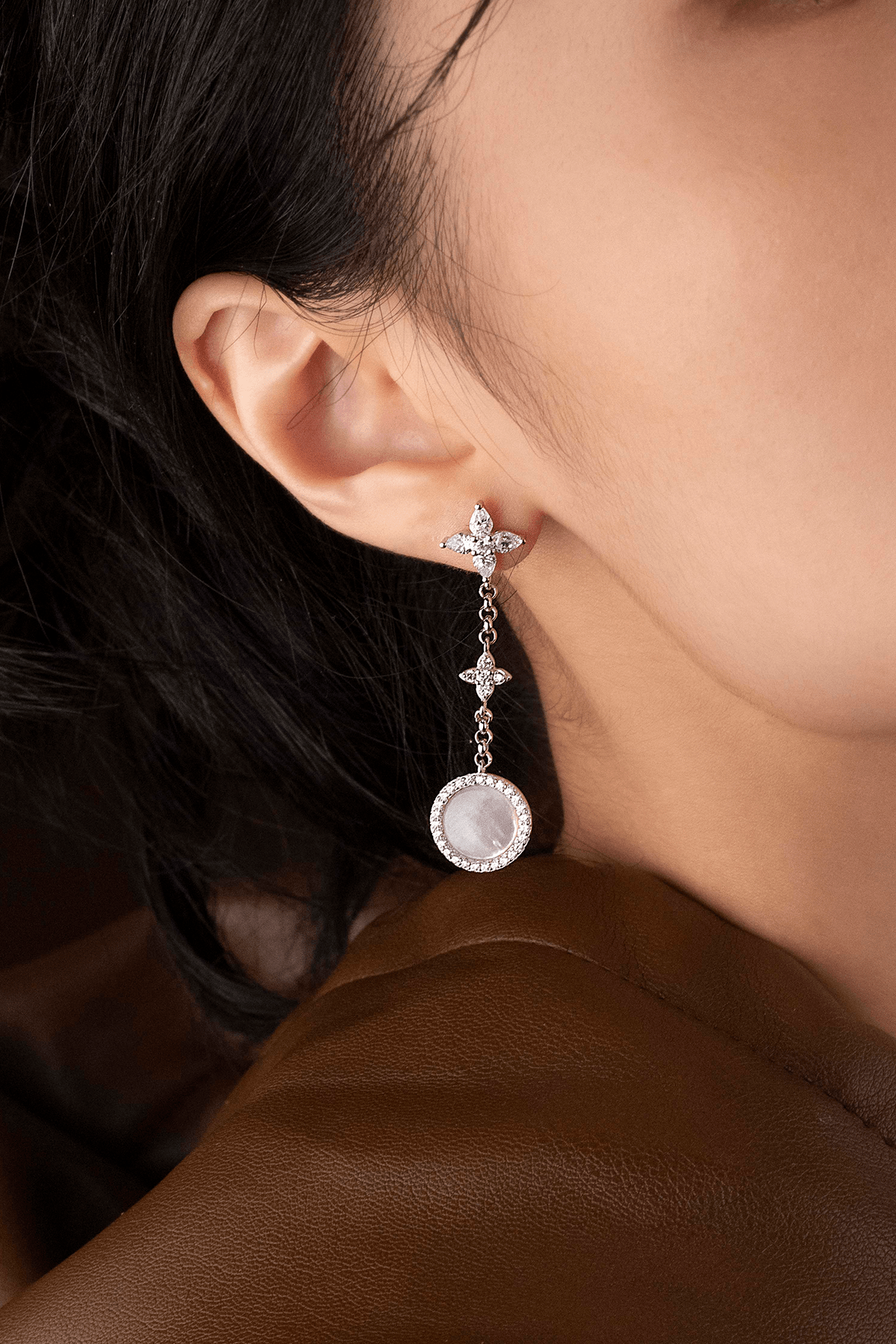 Asymmetric White Nacre and Pearl Drop Earrings