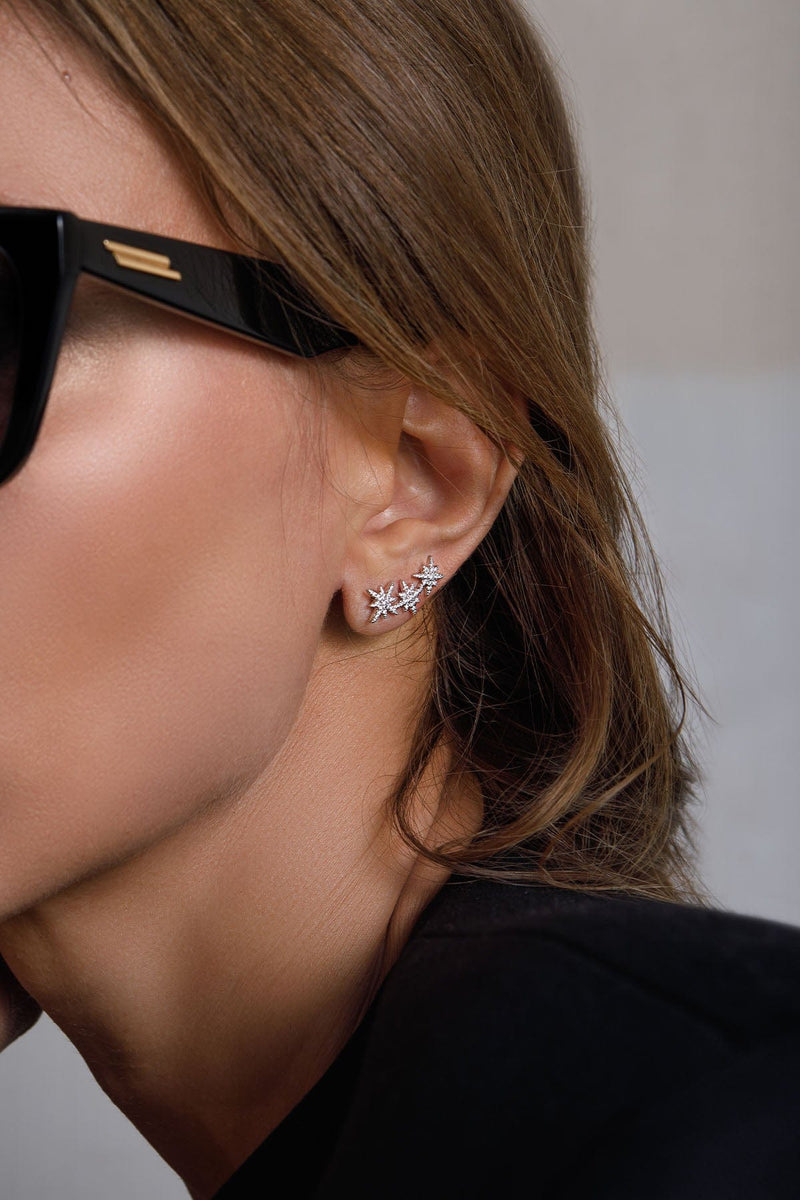 Asymmetric Triple Météorites Earrings - Silver