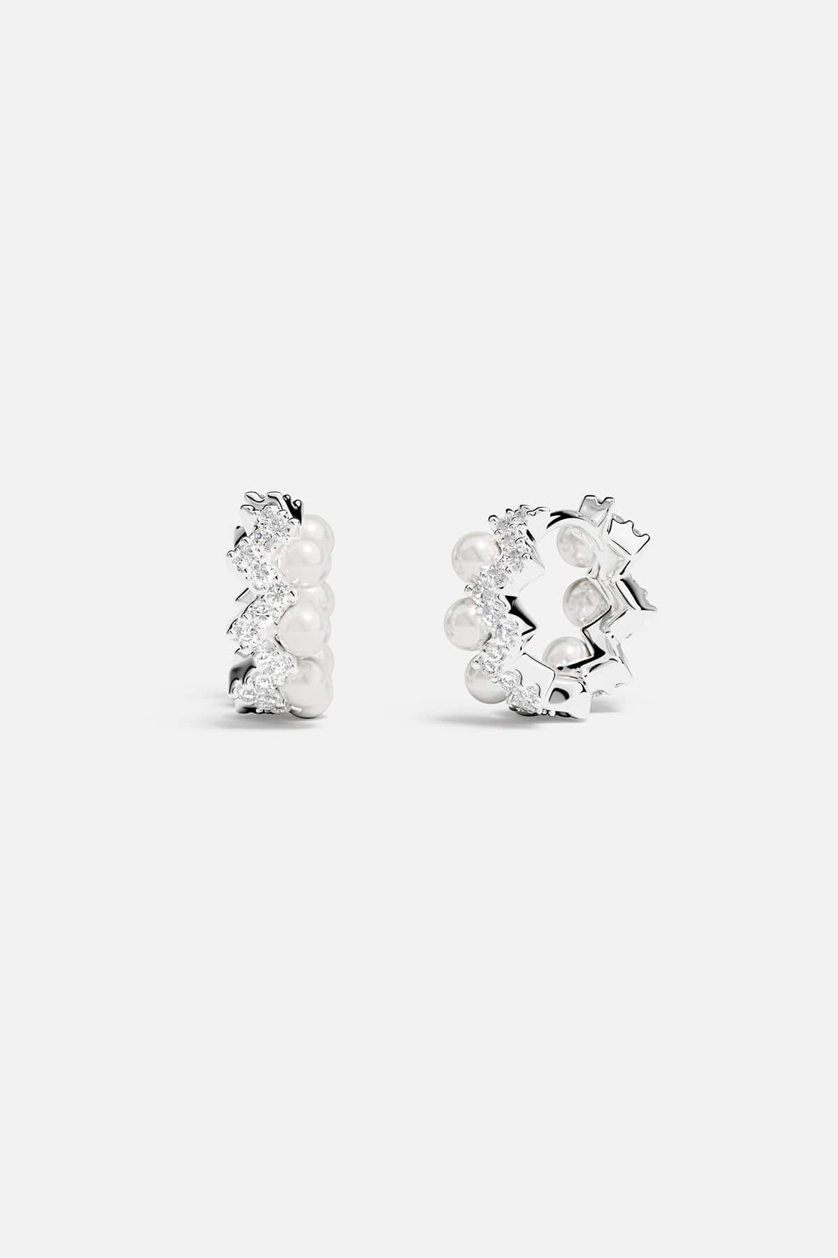 Aretes pequeños con perlas Up And Down - plata