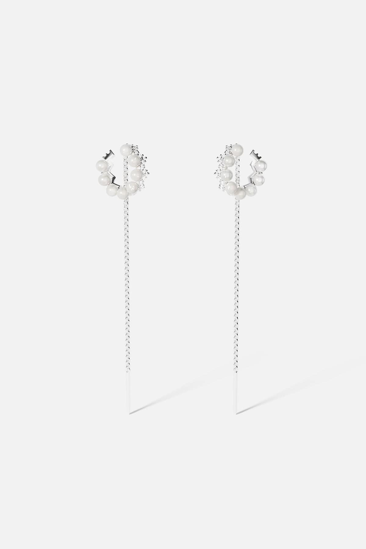 Aretes con perlas y cadenas colgantes Up And Down - plata