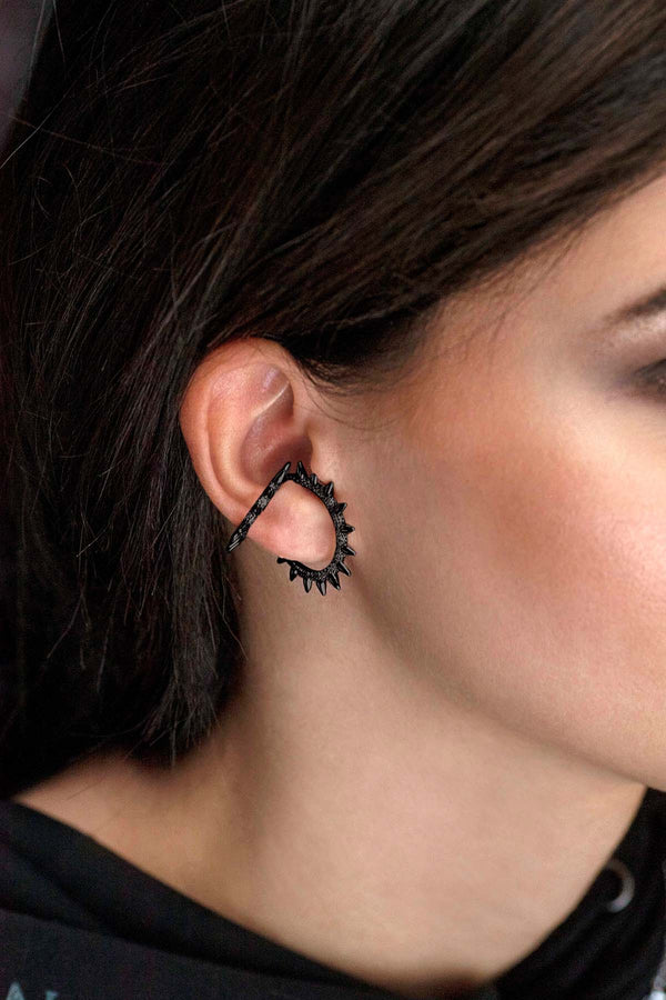APM Monaco Single Spike Double-Hoop Ear Cuff in Silver