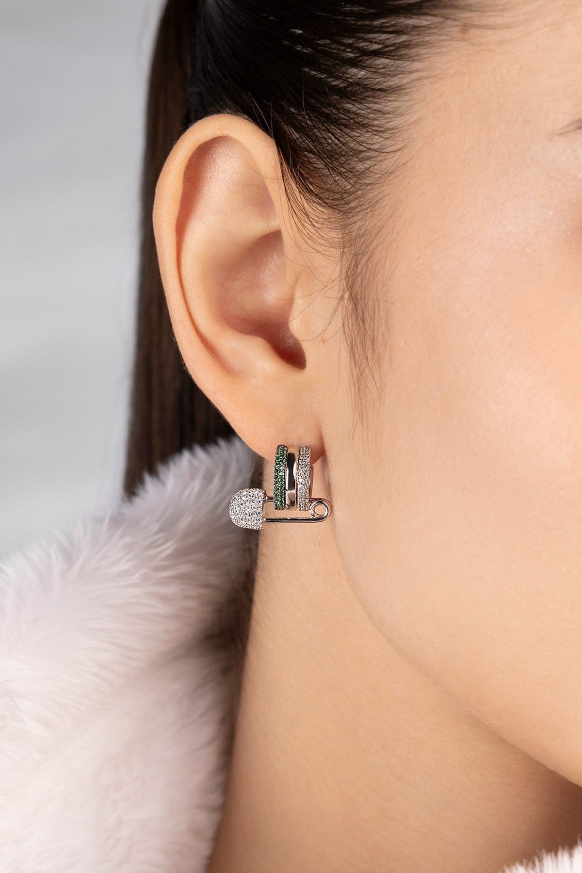 Green Safety Pin Hoop Earrings | APM Monaco